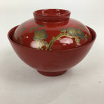 Japanese Lacquerware Lidded Bowl Vtg Maki-e Gold Owan Soup Bowl Red UR650