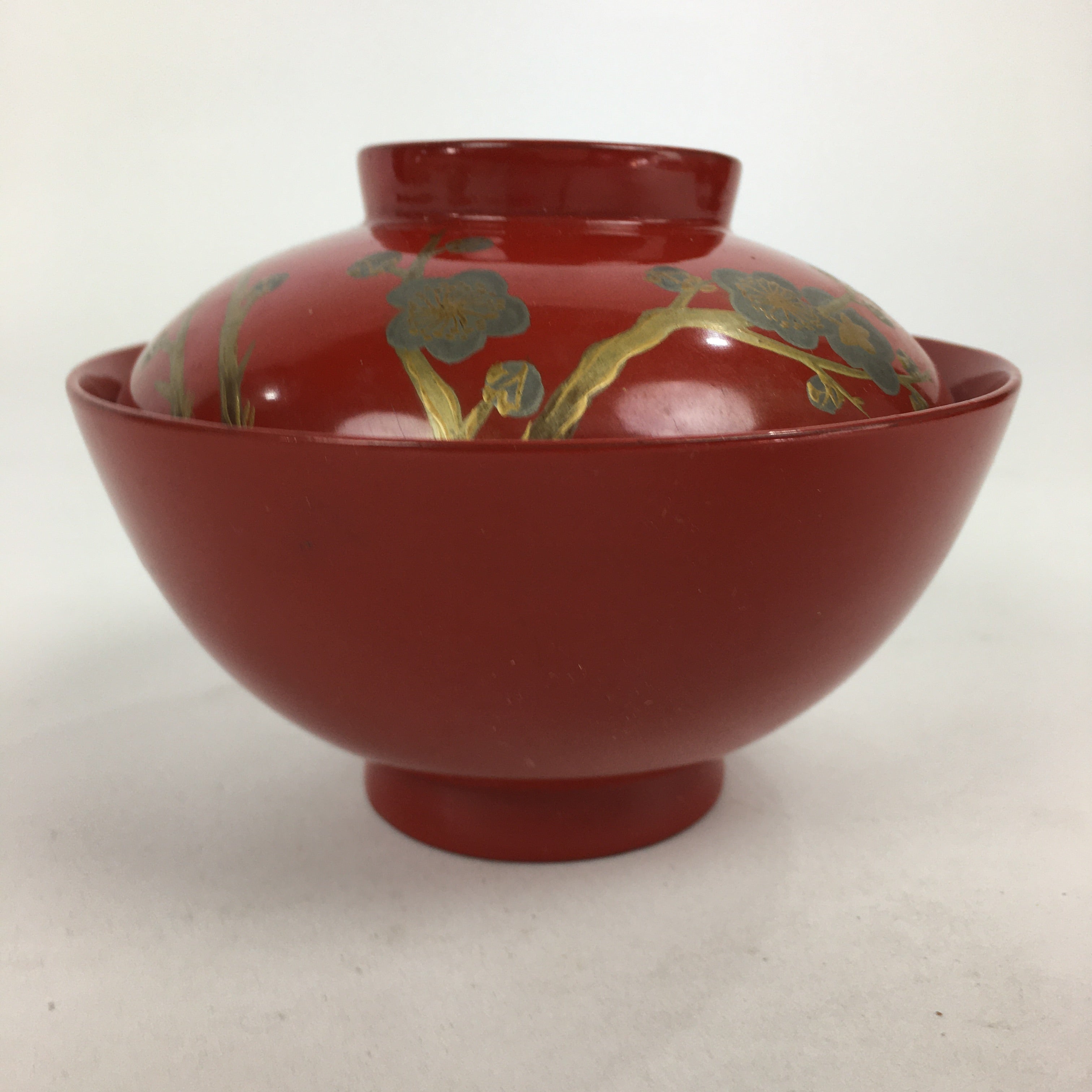 Japanese Lacquerware Lidded Bowl Vtg Maki-e Gold Owan Soup Bowl Red UR651