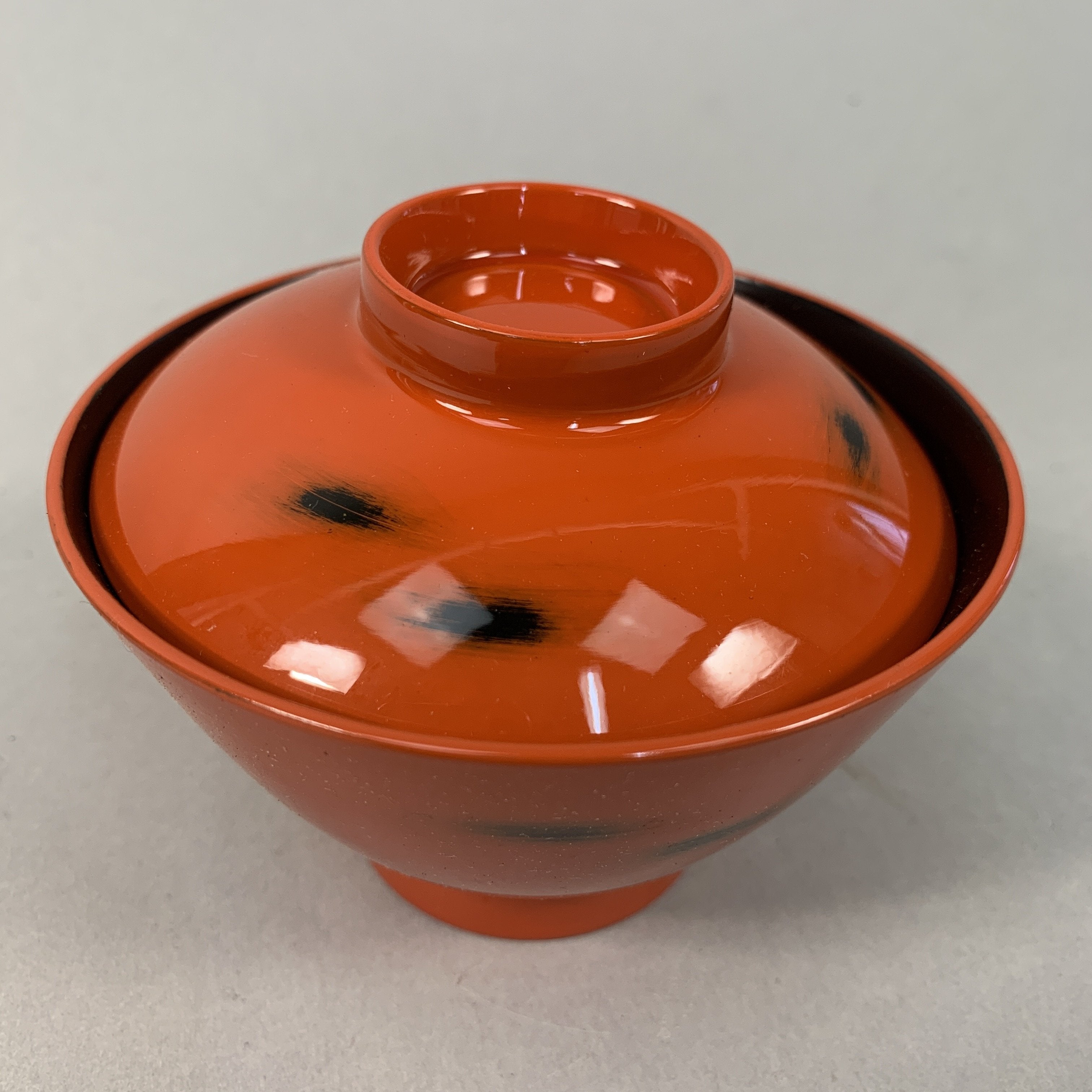 Japanese Lacquerware Lidded Bowl Vtg Replica Red Black Owan Soup Rice UR397