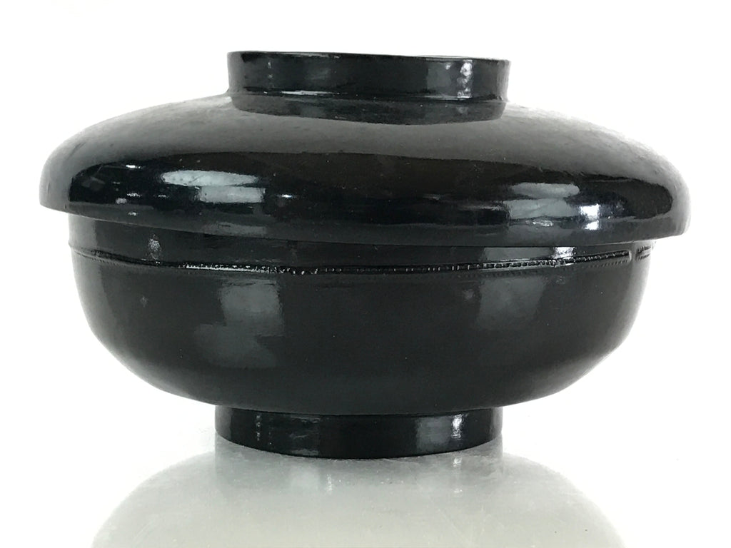 Japanese Lacquerware Lidded Bowl Vtg Urushi Black Owan Soup Rice LB31