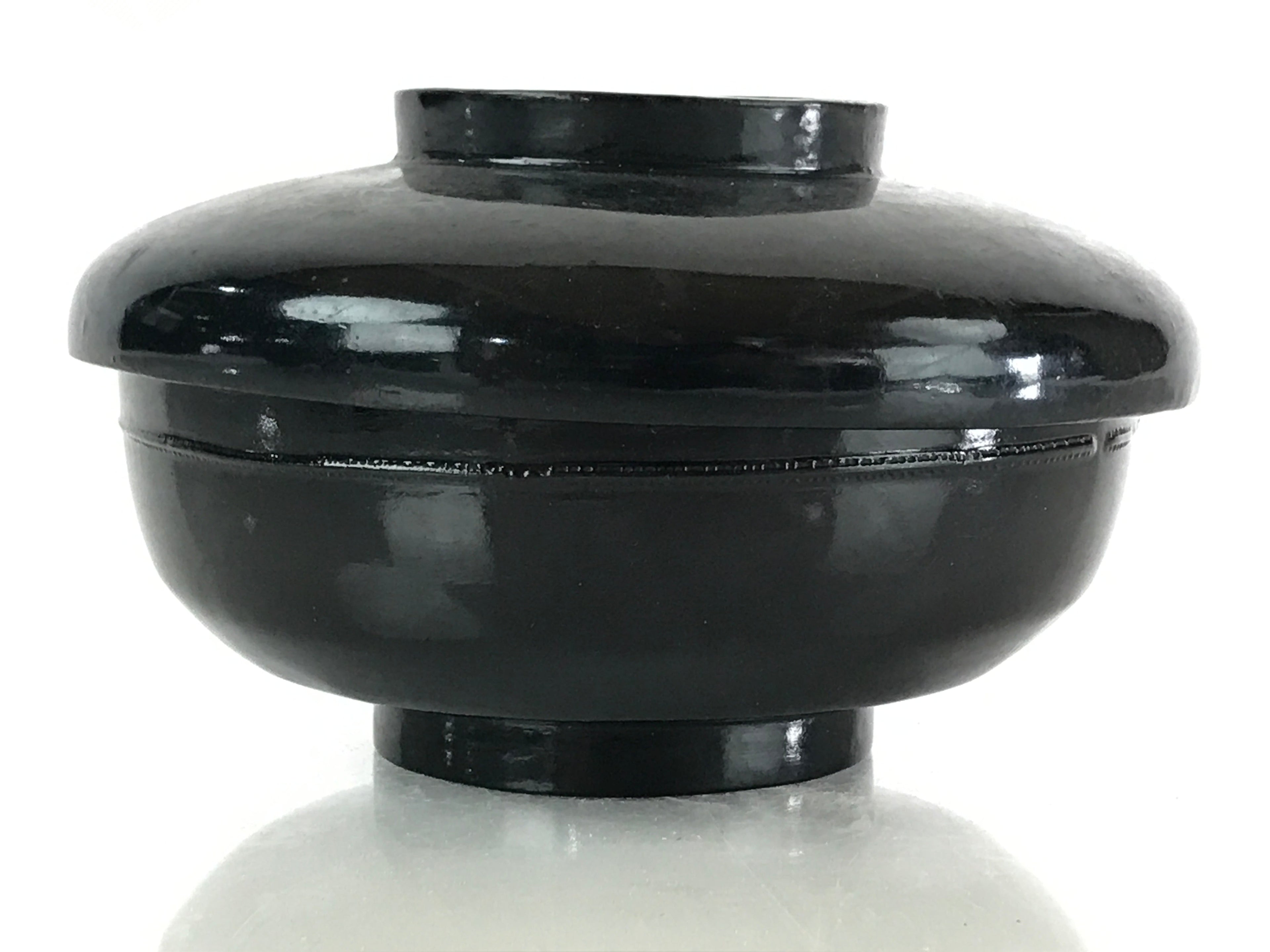 Japanese Lacquerware Lidded Bowl Vtg Urushi Black Owan Soup Rice LB31
