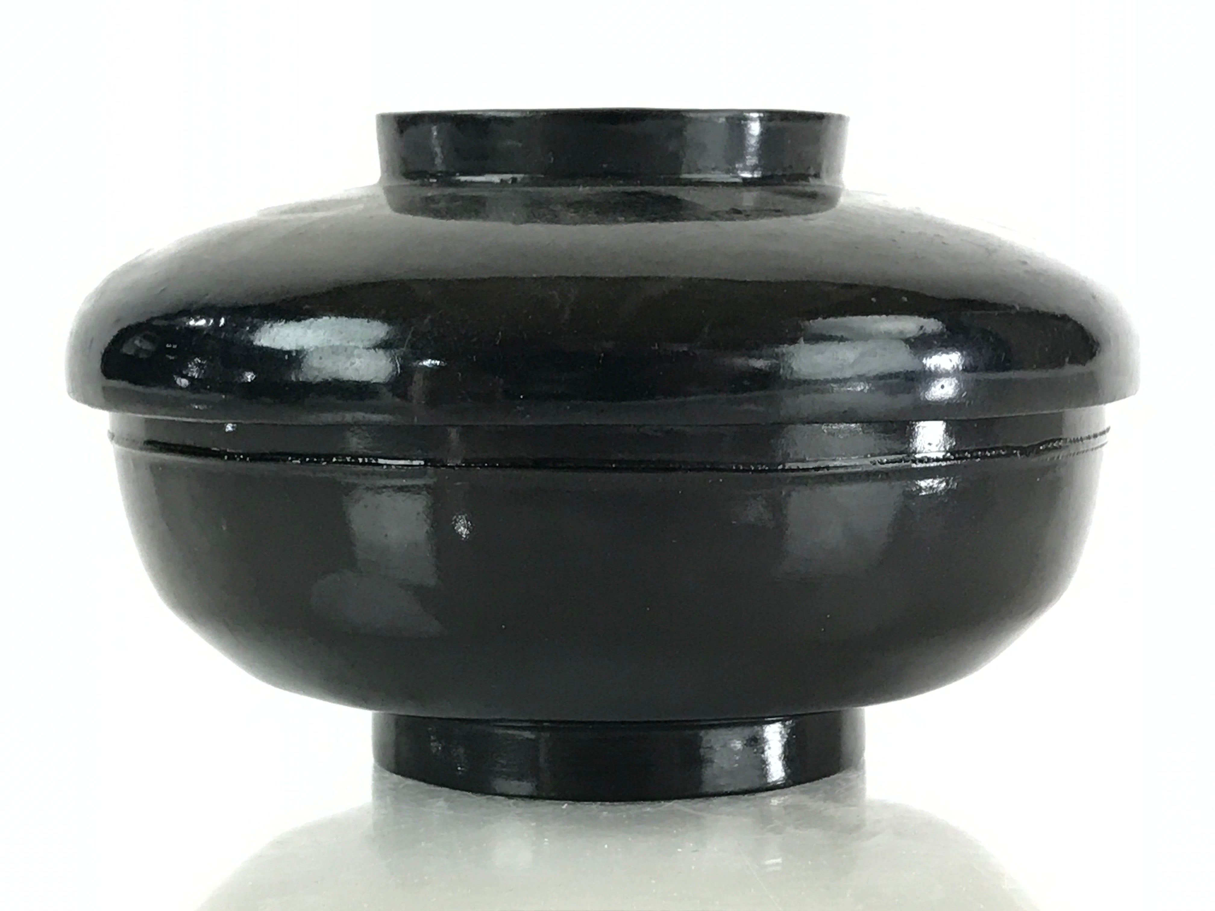 Japanese Lacquerware Lidded Bowl Vtg Urushi Black Owan Soup Rice LB31