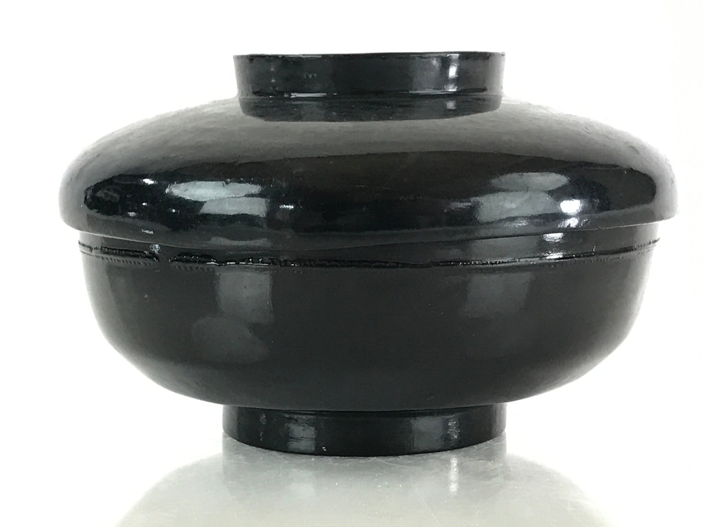 Japanese Lacquerware Lidded Bowl Vtg Urushi Black Owan Soup Rice LB31