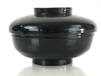 Japanese Lacquerware Lidded Bowl Vtg Urushi Black Owan Soup Rice LB31