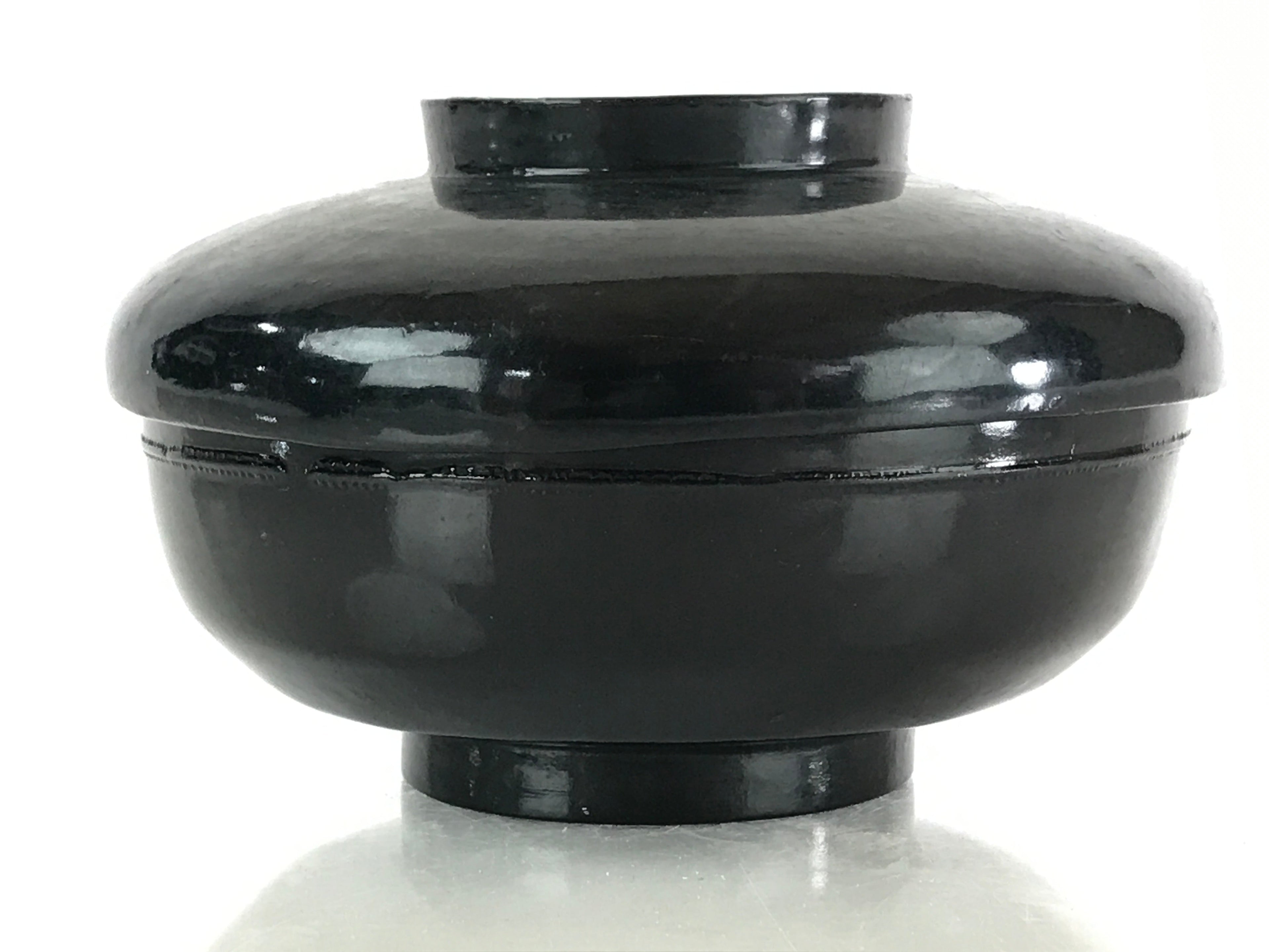 Japanese Lacquerware Lidded Bowl Vtg Urushi Black Owan Soup Rice LB31