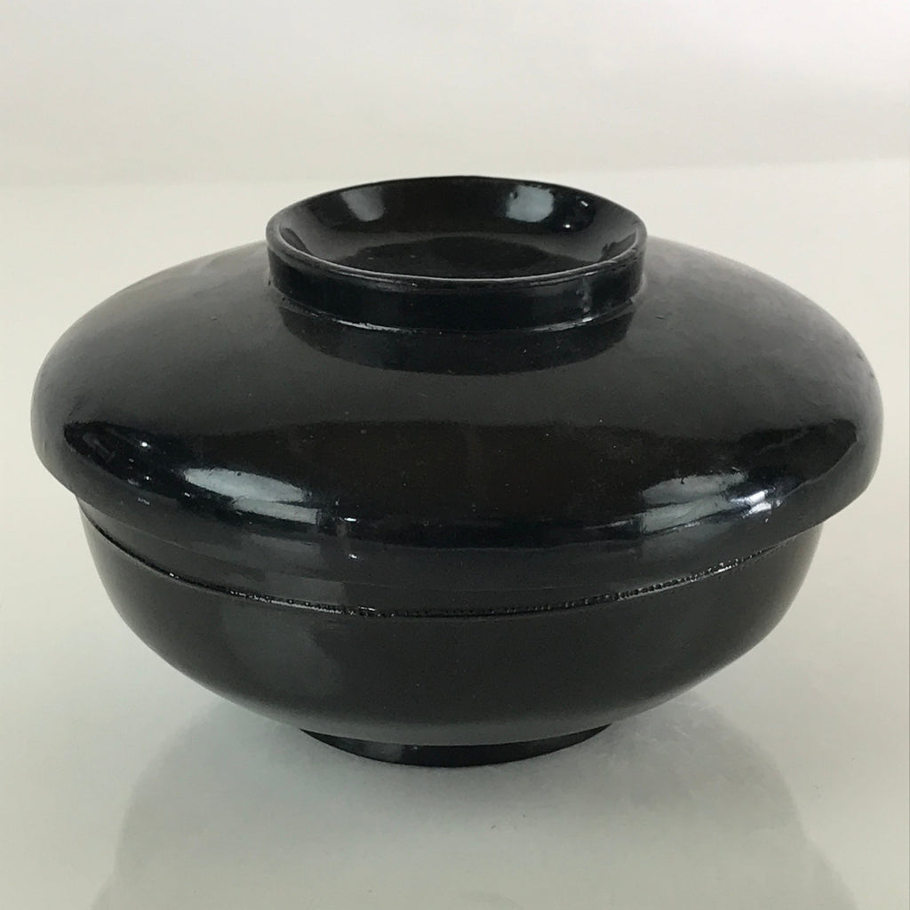 Japanese Lacquerware Lidded Bowl Vtg Urushi Black Owan Soup Rice LB31