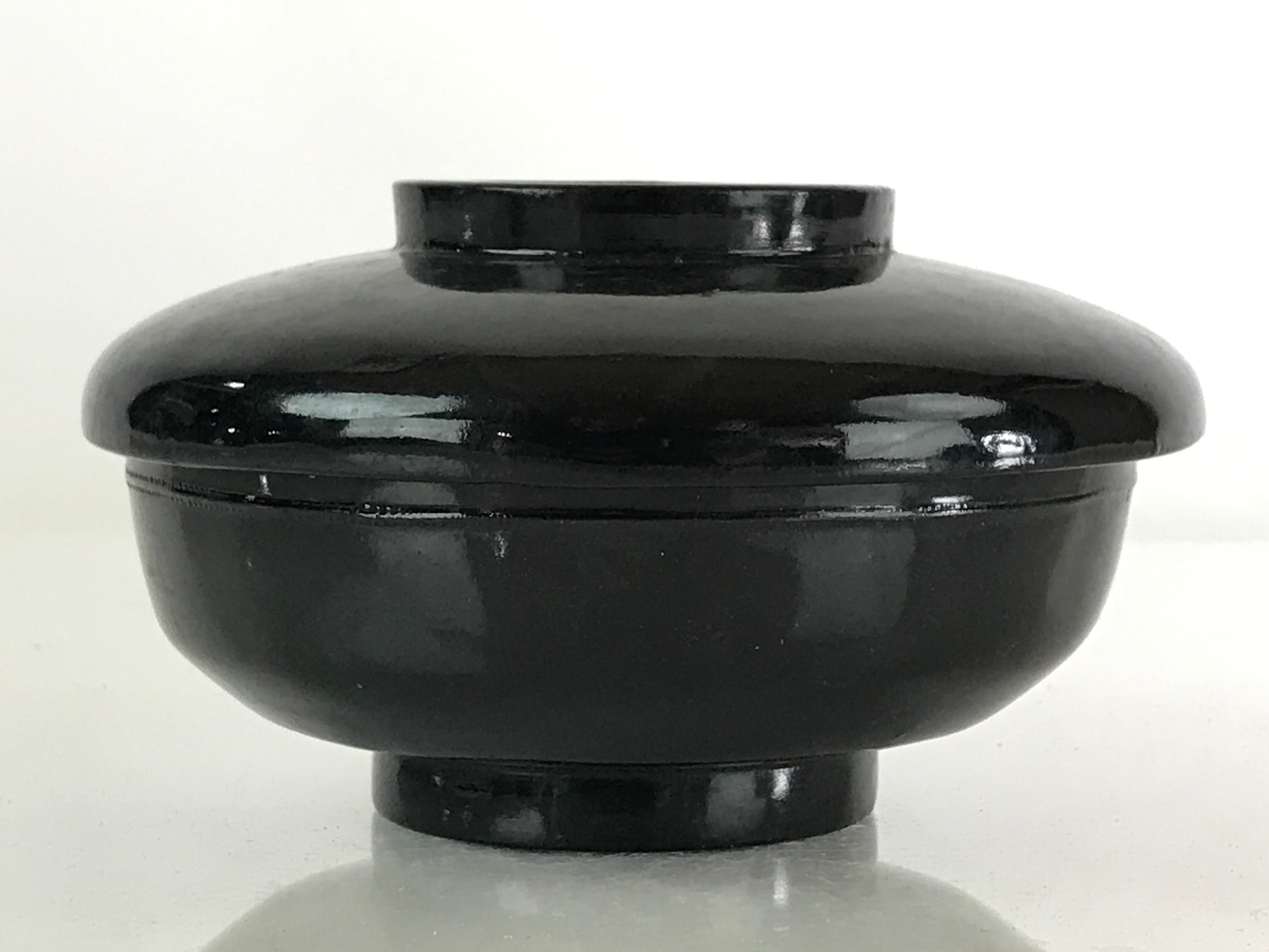 Japanese Lacquerware Lidded Bowl Vtg Urushi Black Owan Soup Rice LB32