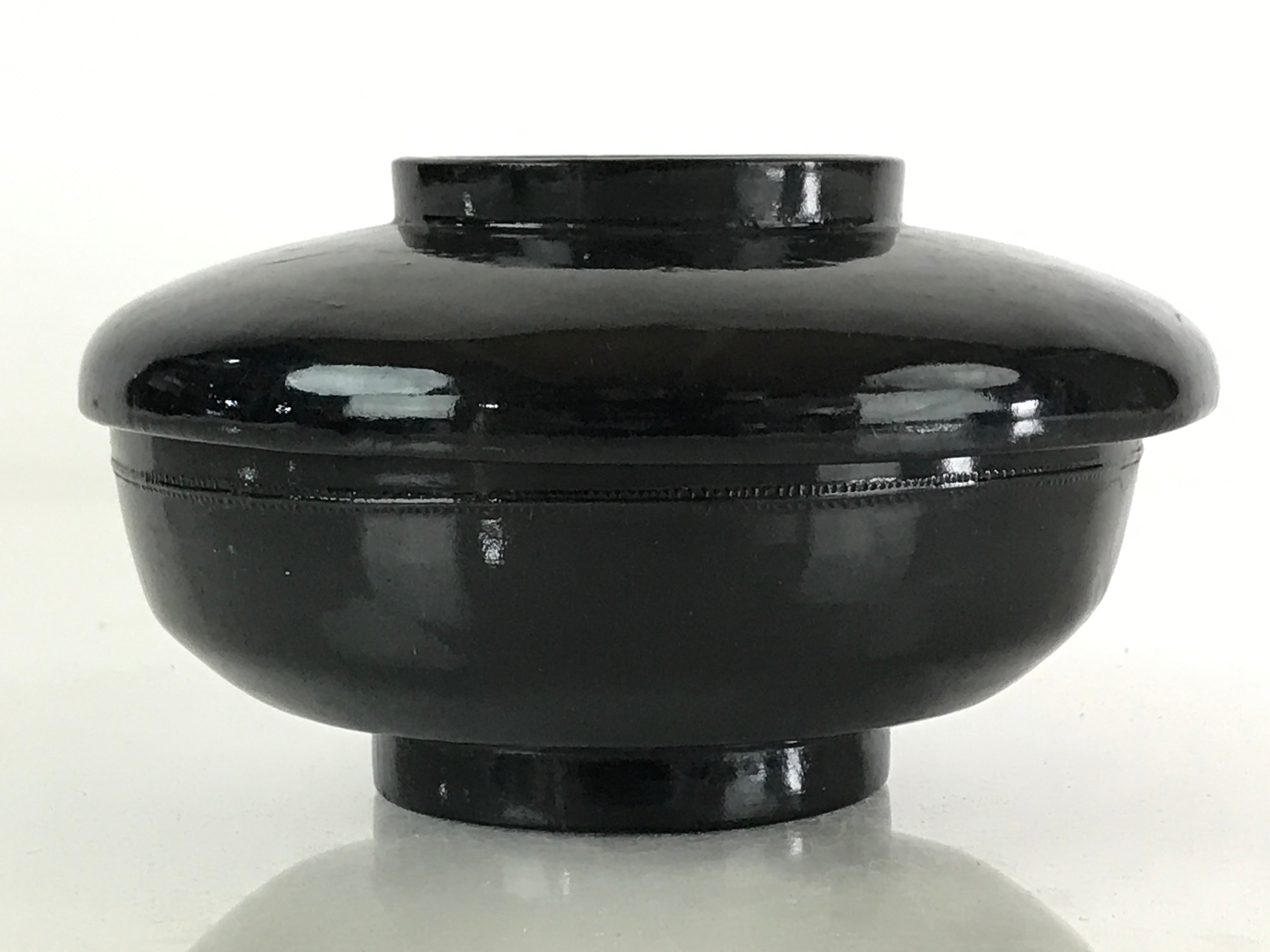 Japanese Lacquerware Lidded Bowl Vtg Urushi Black Owan Soup Rice LB32