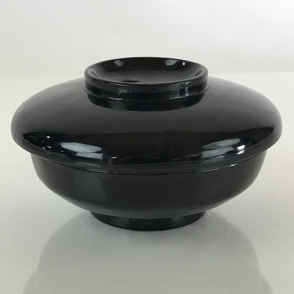 Japanese Lacquerware Lidded Bowl Vtg Urushi Black Owan Soup Rice LB32