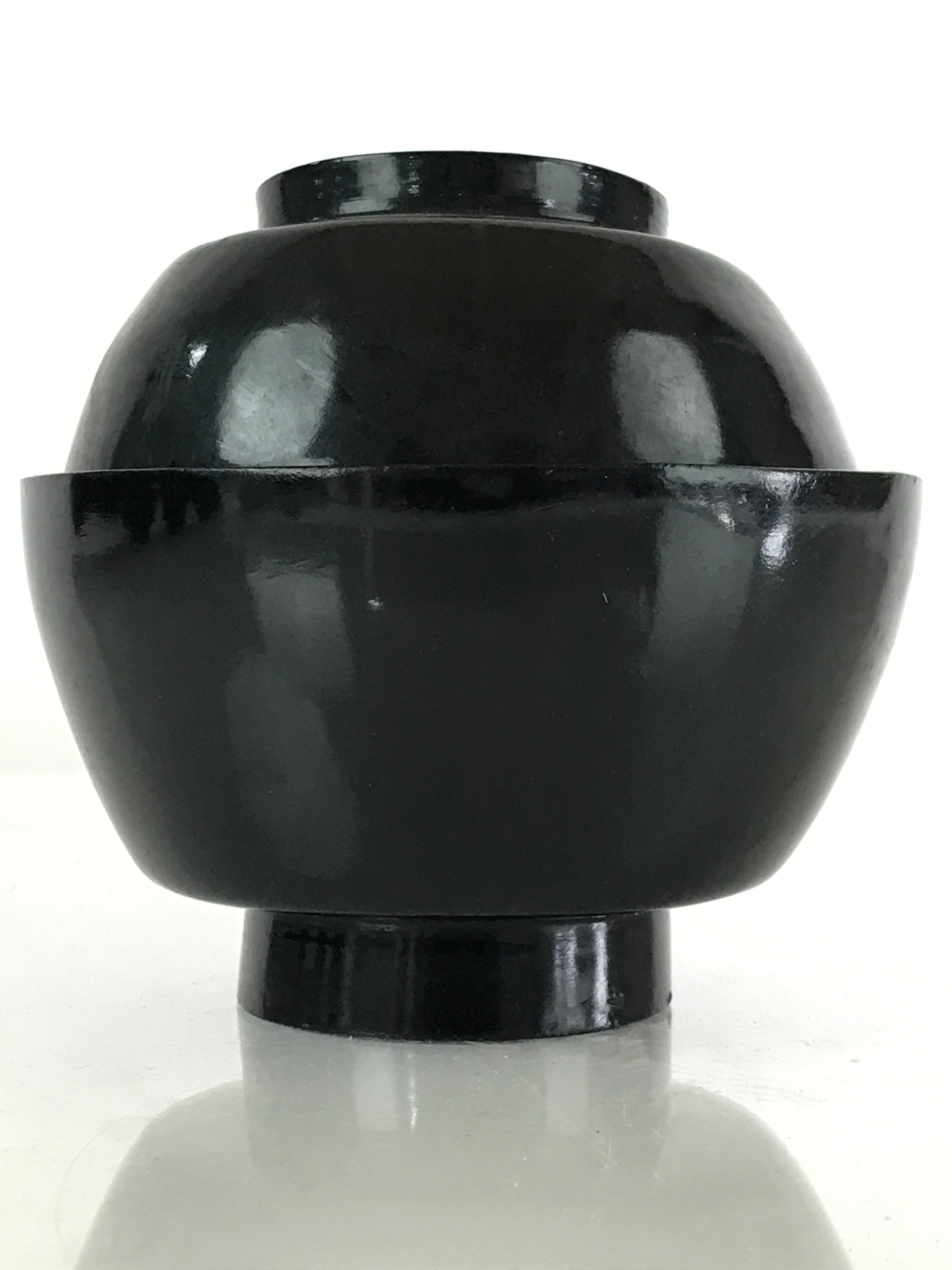 Japanese Lacquerware Lidded Bowl Vtg Urushi Black Owan Soup Rice LB35