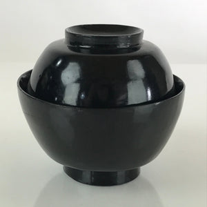 Japanese Lacquerware Lidded Bowl Vtg Urushi Black Owan Soup Rice LB35