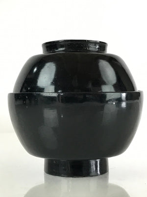 Japanese Lacquerware Lidded Bowl Vtg Urushi Black Owan Soup Rice LB36