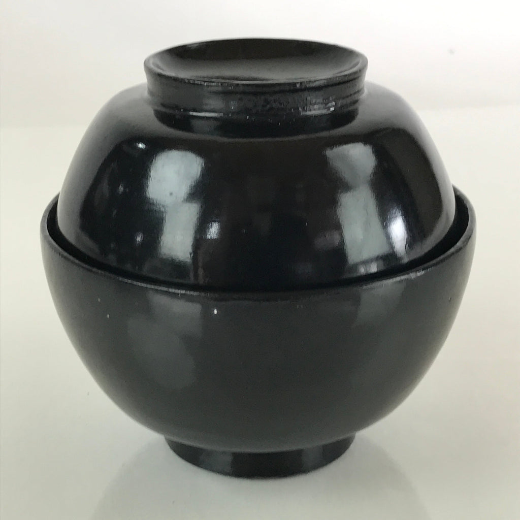 Japanese Lacquerware Lidded Bowl Vtg Urushi Black Owan Soup Rice LB36