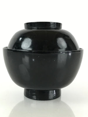 Japanese Lacquerware Lidded Bowl Vtg Urushi Black Owan Soup Rice LB37