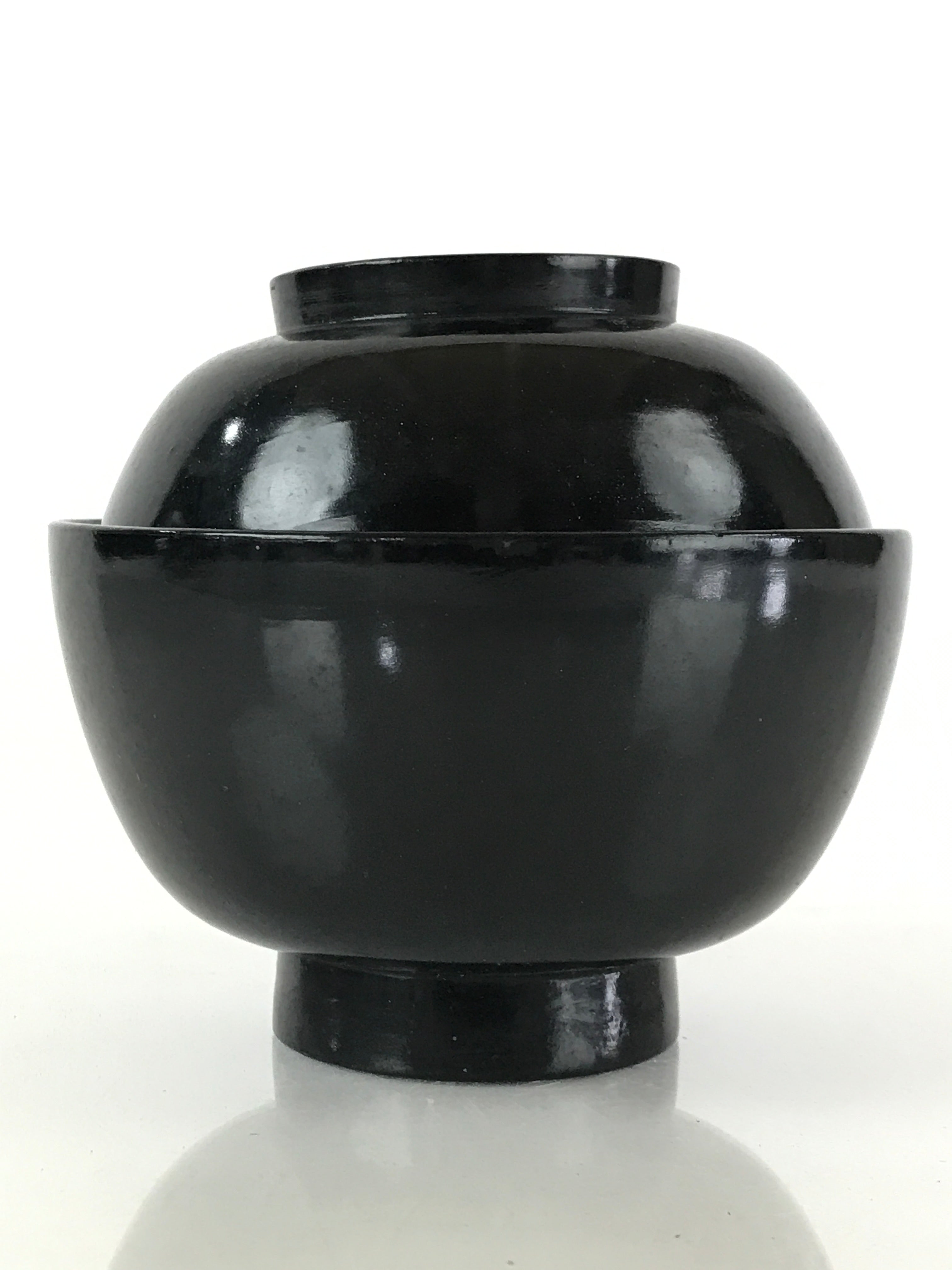 Japanese Lacquerware Lidded Bowl Vtg Urushi Black Owan Soup Rice LB37