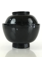 Japanese Lacquerware Lidded Bowl Vtg Urushi Black Owan Soup Rice LB37