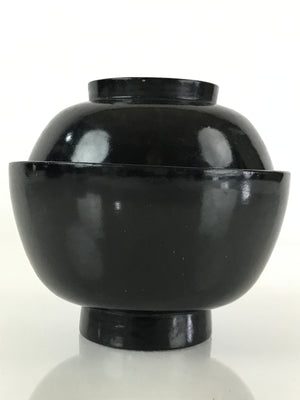 Japanese Lacquerware Lidded Bowl Vtg Urushi Black Owan Soup Rice LB37