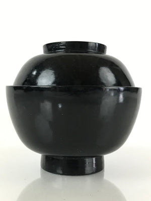 Japanese Lacquerware Lidded Bowl Vtg Urushi Black Owan Soup Rice LB37