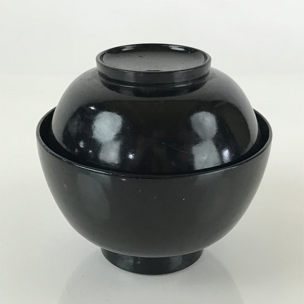 Japanese Lacquerware Lidded Bowl Vtg Urushi Black Owan Soup Rice LB37