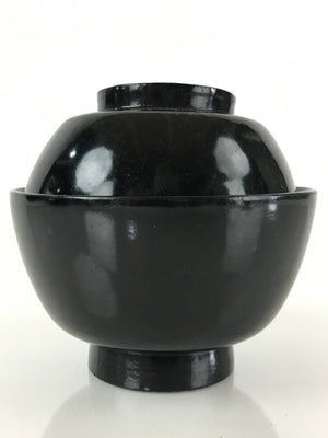 Japanese Lacquerware Lidded Bowl Vtg Urushi Black Owan Soup Rice LB38