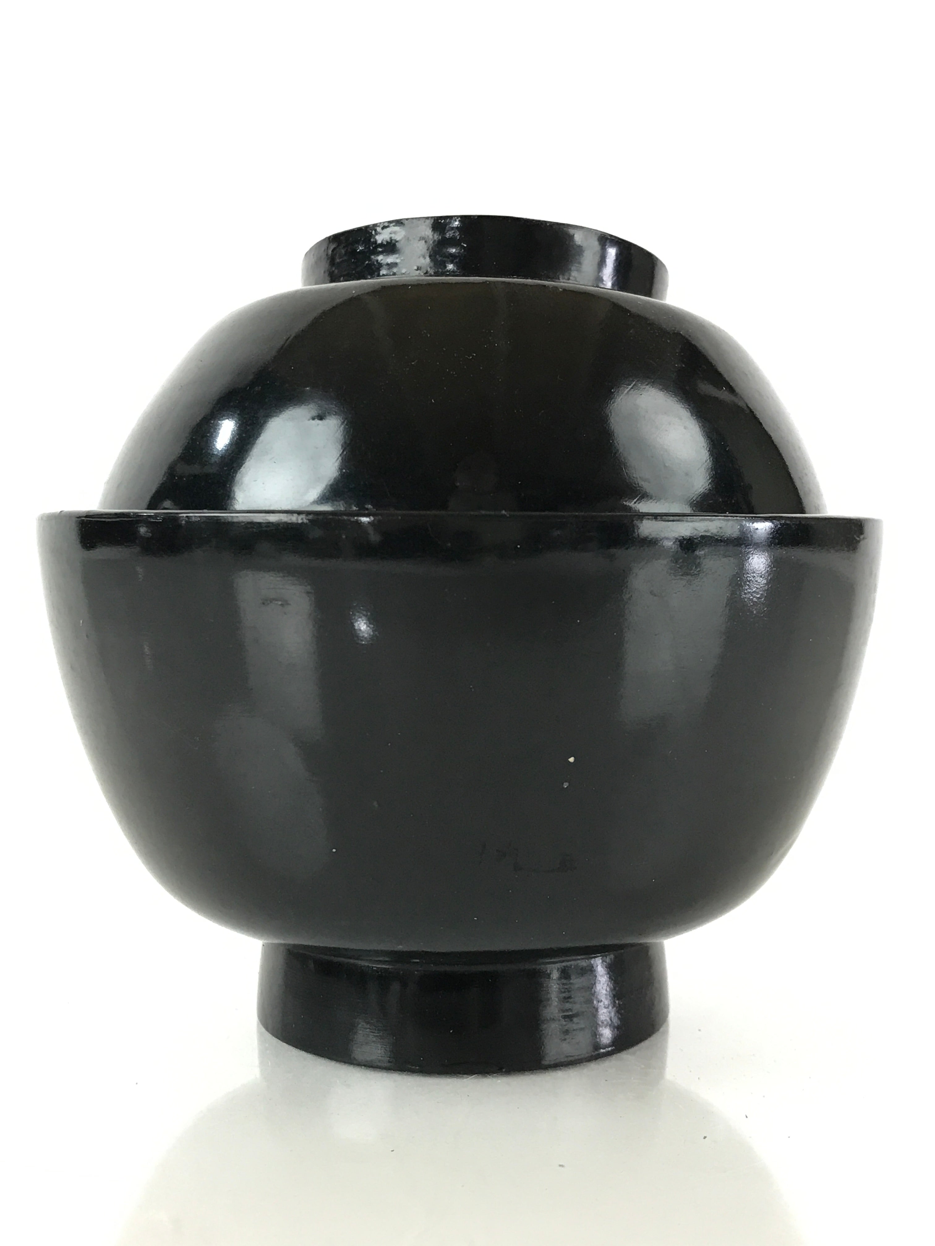 Japanese Lacquerware Lidded Bowl Vtg Urushi Black Owan Soup Rice LB38