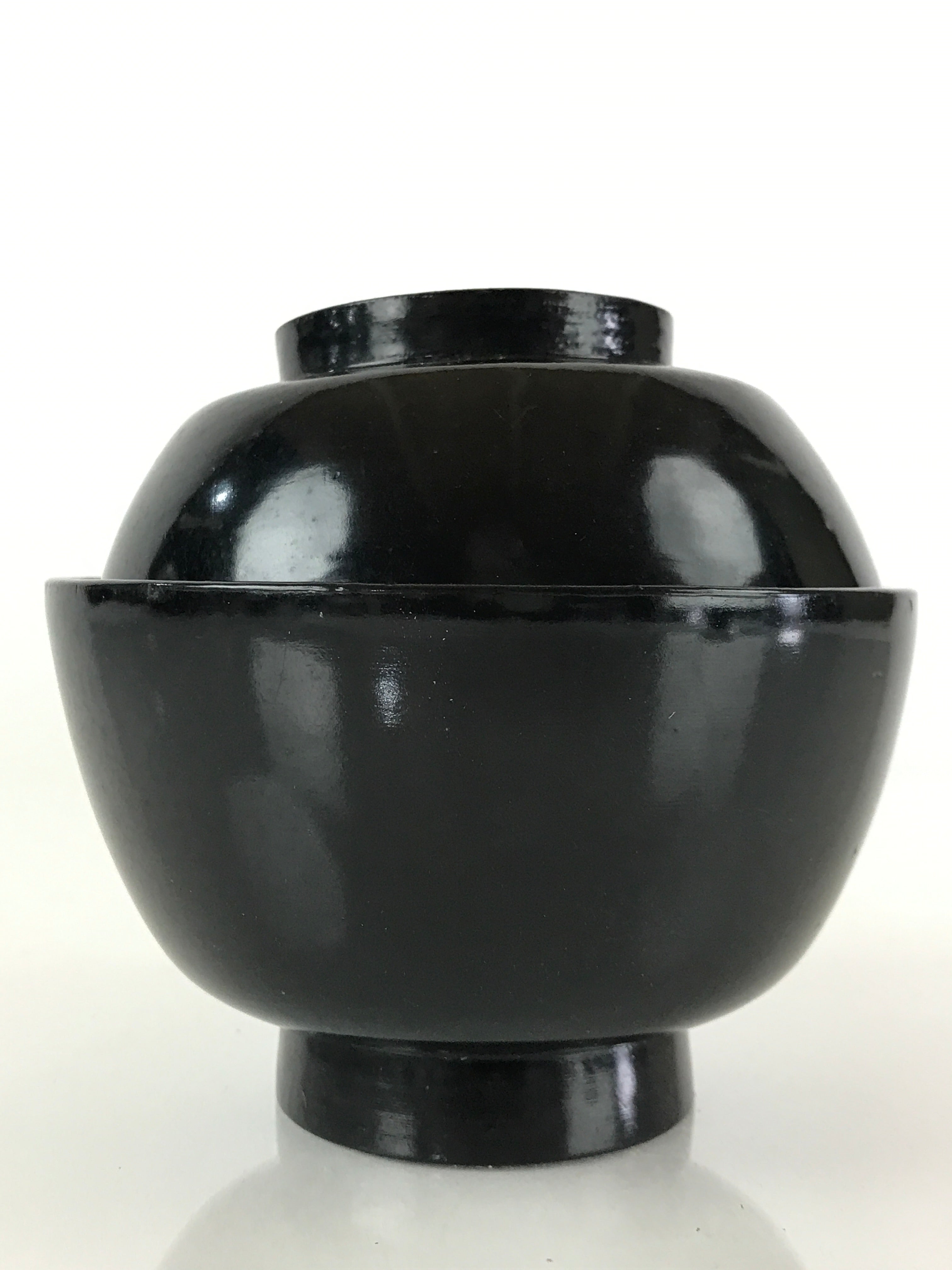 Japanese Lacquerware Lidded Bowl Vtg Urushi Black Owan Soup Rice LB38