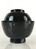 Japanese Lacquerware Lidded Bowl Vtg Urushi Black Owan Soup Rice LB38