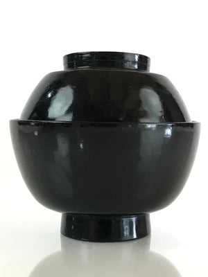 Japanese Lacquerware Lidded Bowl Vtg Urushi Black Owan Soup Rice LB39