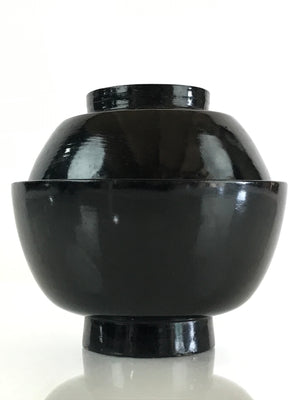 Japanese Lacquerware Lidded Bowl Vtg Urushi Black Owan Soup Rice LB39