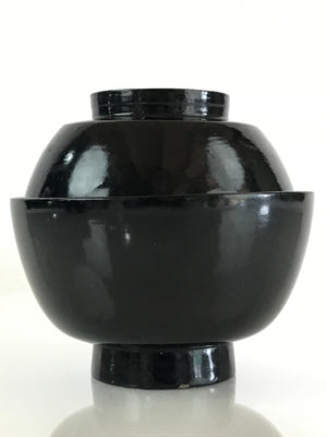 Japanese Lacquerware Lidded Bowl Vtg Urushi Black Owan Soup Rice LB39