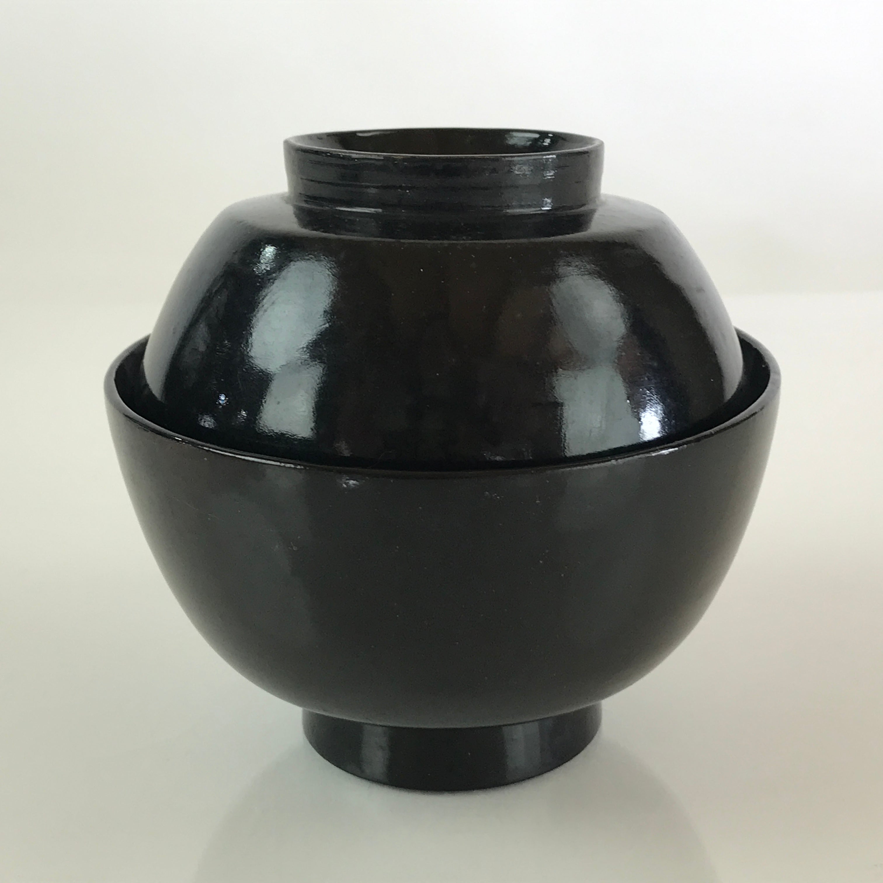 Japanese Lacquerware Lidded Bowl Vtg Urushi Black Owan Soup Rice LB39