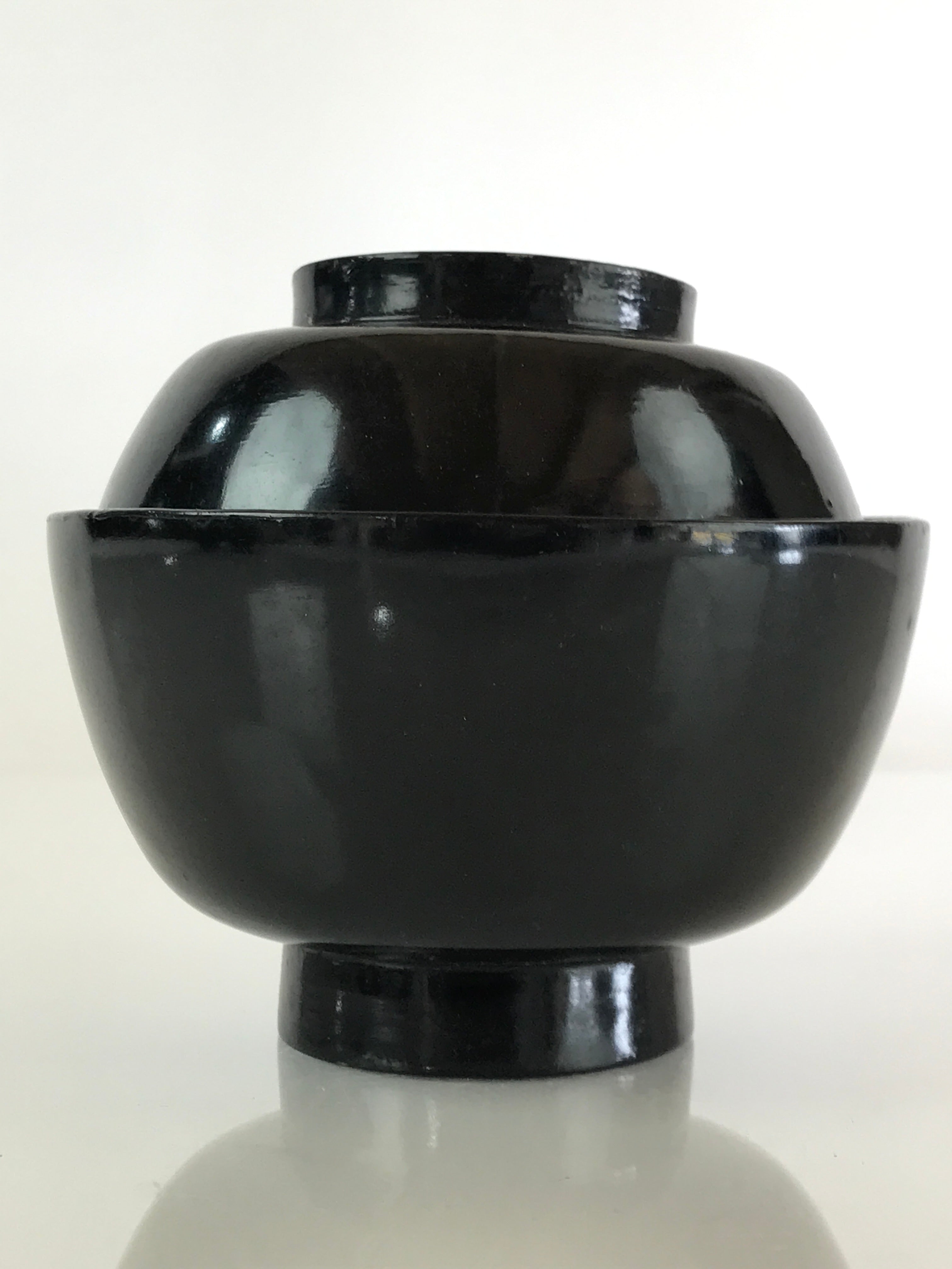 Japanese Lacquerware Lidded Bowl Vtg Urushi Black Owan Soup Rice LB40