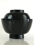 Japanese Lacquerware Lidded Bowl Vtg Urushi Black Owan Soup Rice LB40