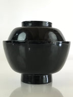 Japanese Lacquerware Lidded Bowl Vtg Urushi Black Owan Soup Rice LB40