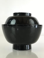 Japanese Lacquerware Lidded Bowl Vtg Urushi Black Owan Soup Rice LB40