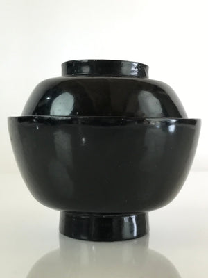 Japanese Lacquerware Lidded Bowl Vtg Urushi Black Owan Soup Rice LB40