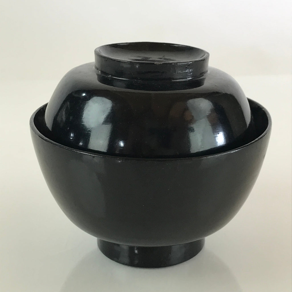 Japanese Lacquerware Lidded Bowl Vtg Urushi Black Owan Soup Rice LB40