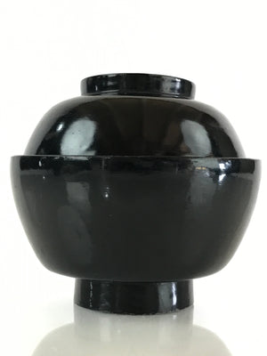 Japanese Lacquerware Lidded Bowl Vtg Urushi Black Owan Soup Rice LB41