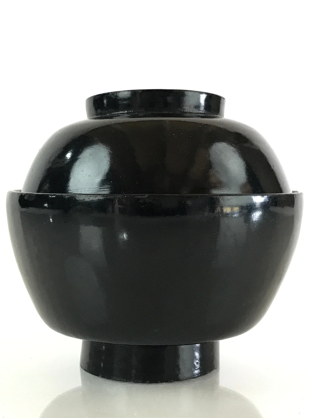 Japanese Lacquerware Lidded Bowl Vtg Urushi Black Owan Soup Rice LB41