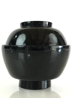Japanese Lacquerware Lidded Bowl Vtg Urushi Black Owan Soup Rice LB41