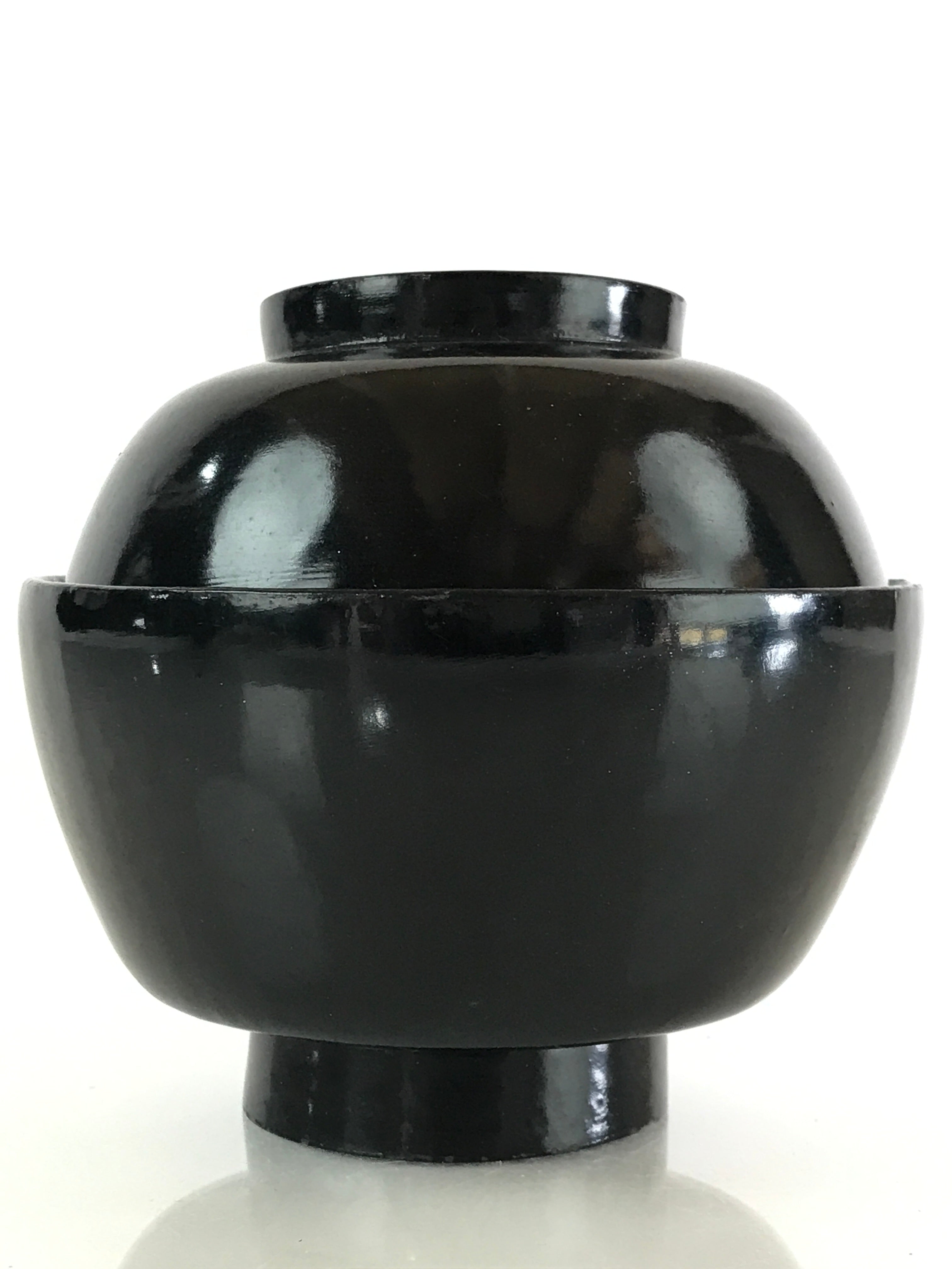 Japanese Lacquerware Lidded Bowl Vtg Urushi Black Owan Soup Rice LB41