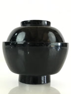 Japanese Lacquerware Lidded Bowl Vtg Urushi Black Owan Soup Rice LB41