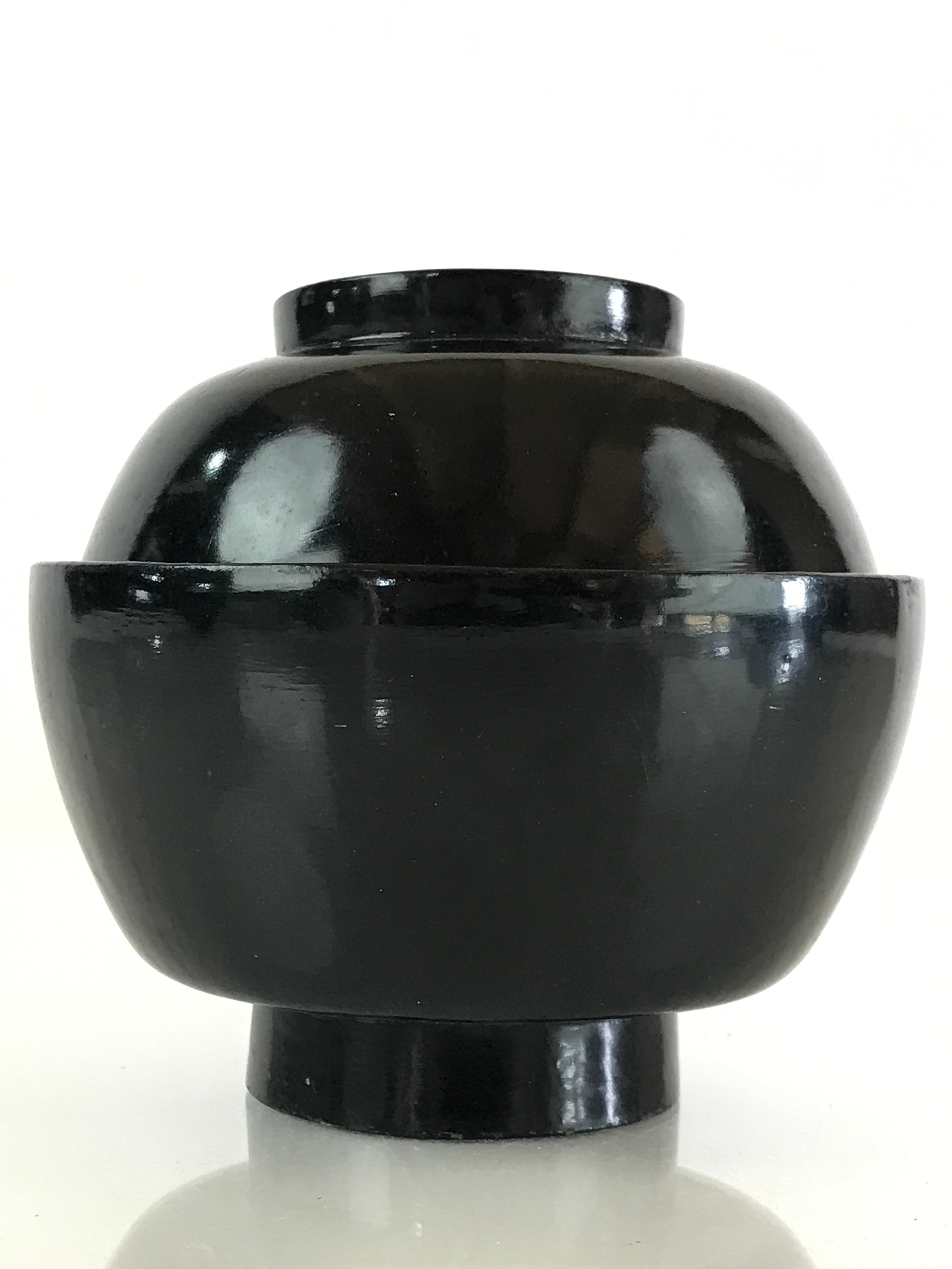 Japanese Lacquerware Lidded Bowl Vtg Urushi Black Owan Soup Rice LB41