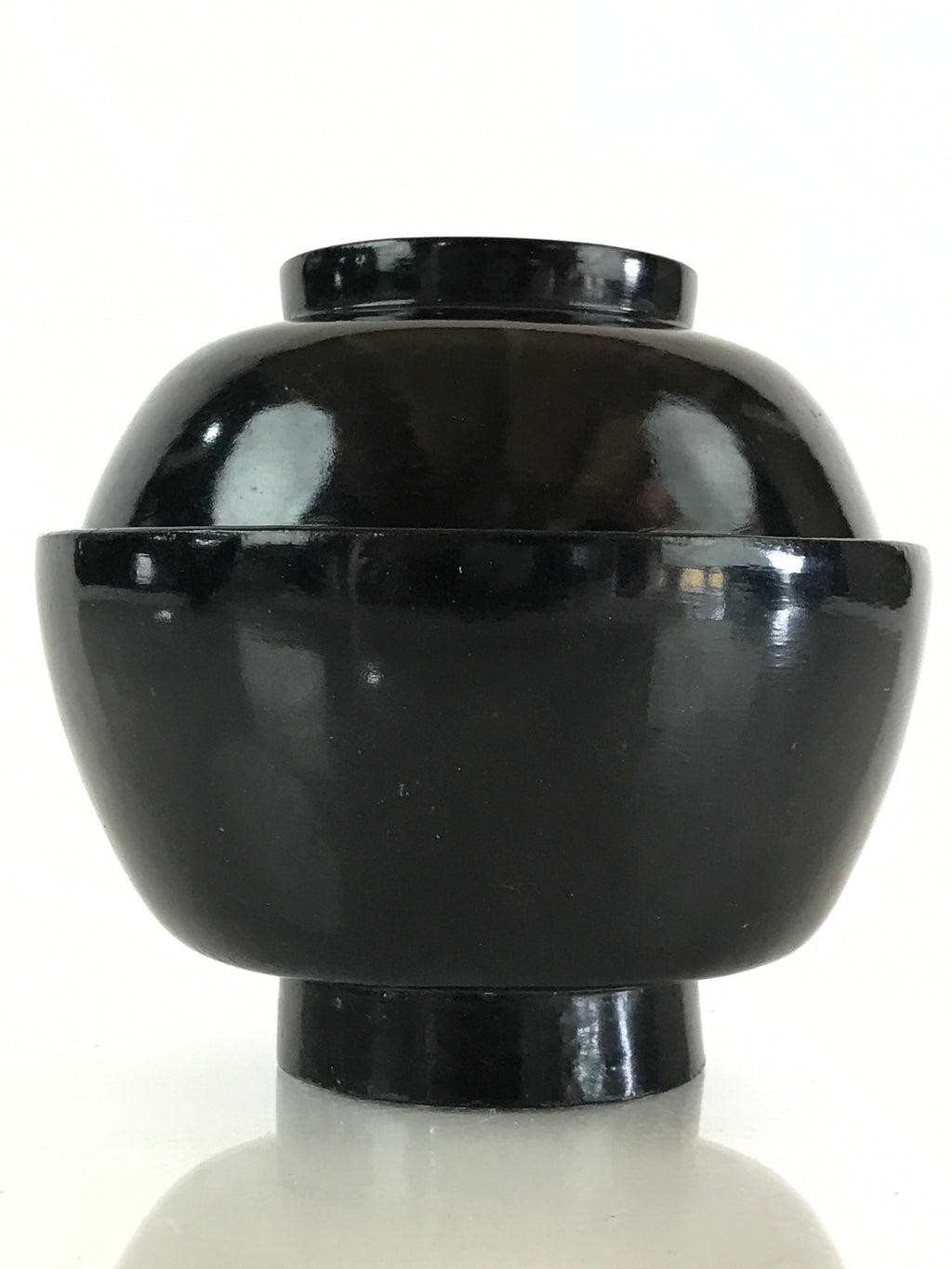 Japanese Lacquerware Lidded Bowl Vtg Urushi Black Owan Soup Rice LB41