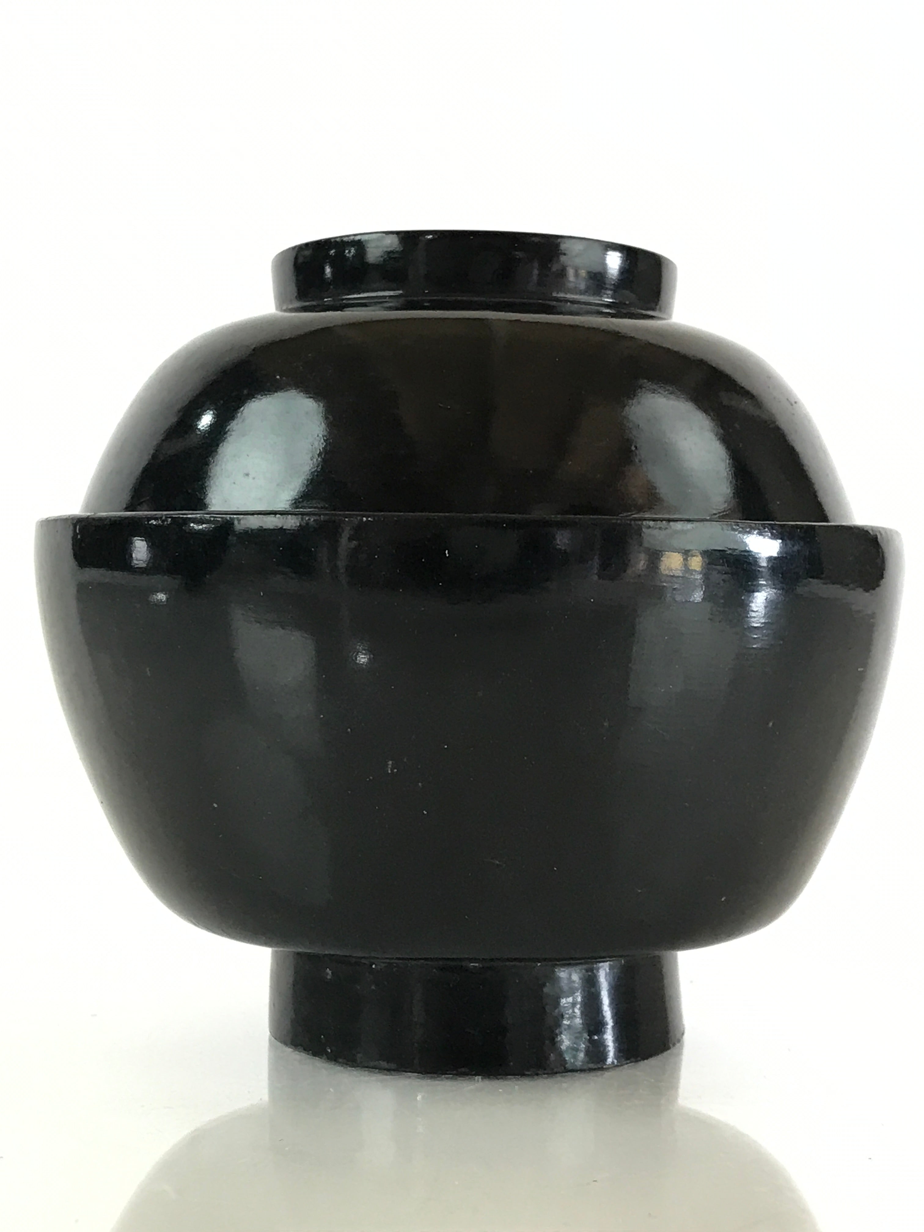 Japanese Lacquerware Lidded Bowl Vtg Urushi Black Owan Soup Rice LB41