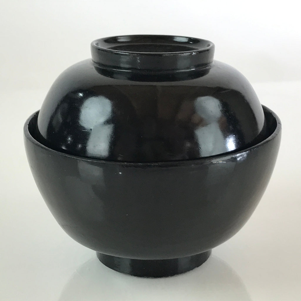 Japanese Lacquerware Lidded Bowl Vtg Urushi Black Owan Soup Rice LB41