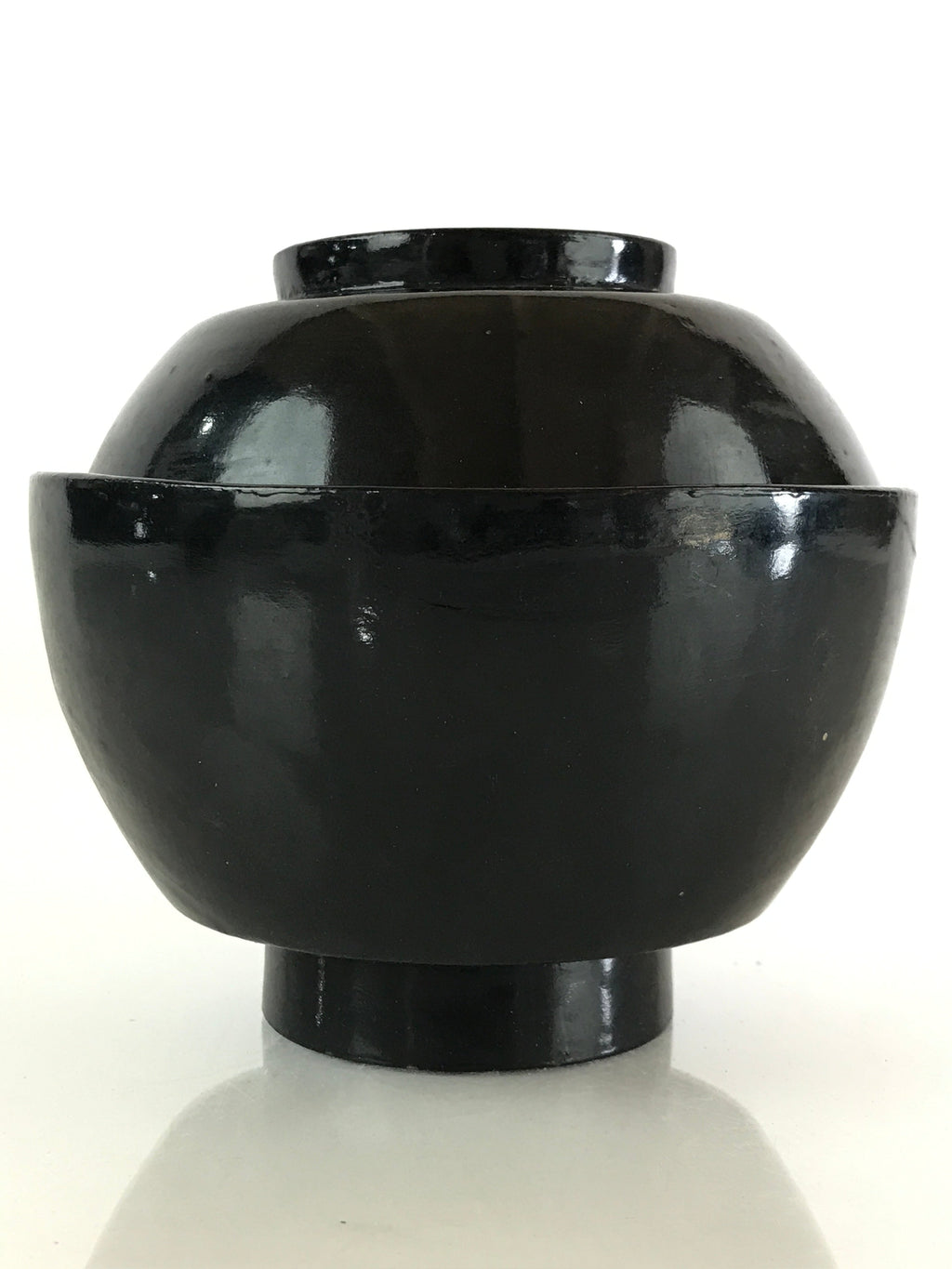Japanese Lacquerware Lidded Bowl Vtg Urushi Black Owan Soup Rice LB42