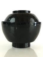 Japanese Lacquerware Lidded Bowl Vtg Urushi Black Owan Soup Rice LB42