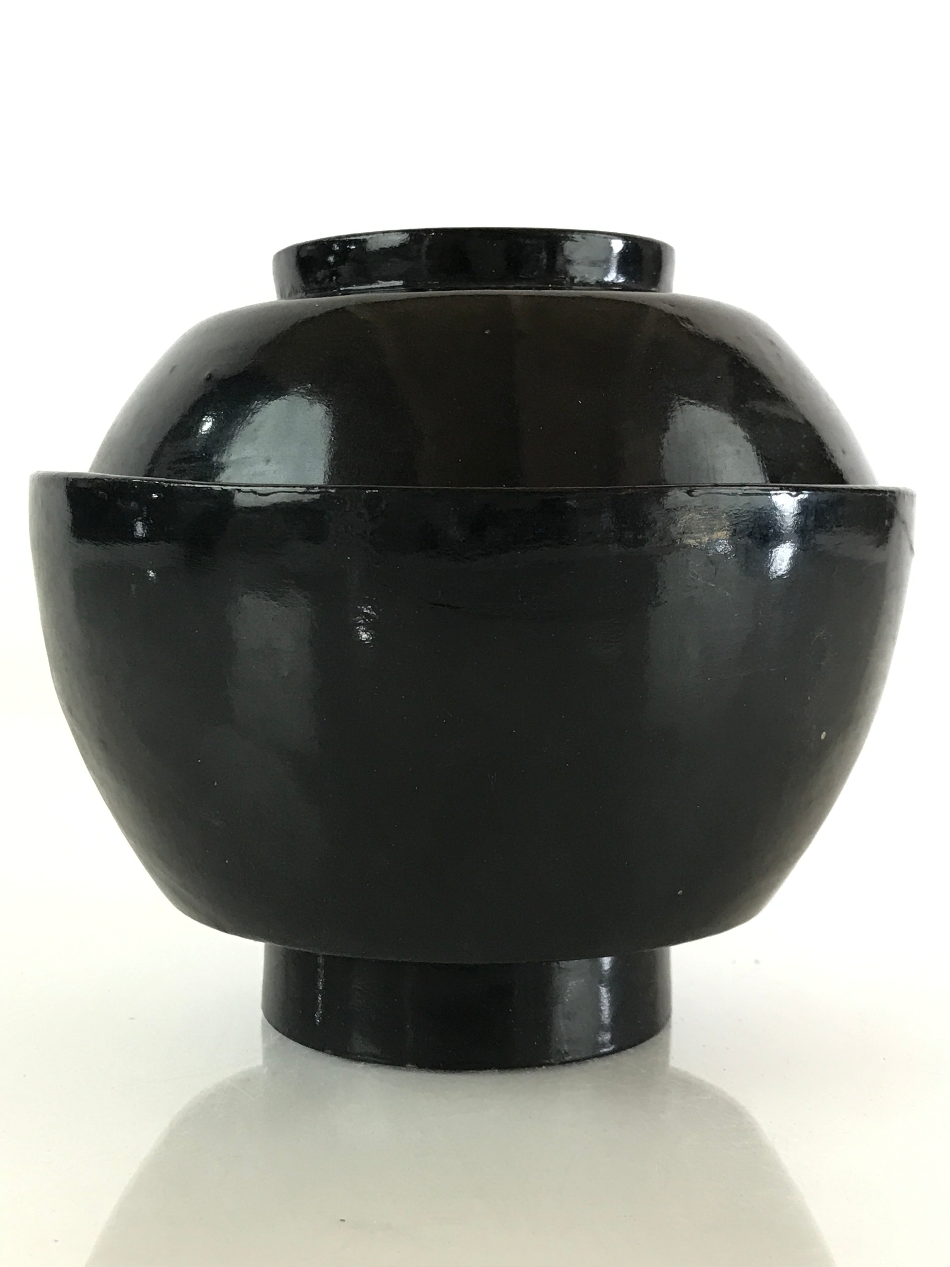Japanese Lacquerware Lidded Bowl Vtg Urushi Black Owan Soup Rice LB42