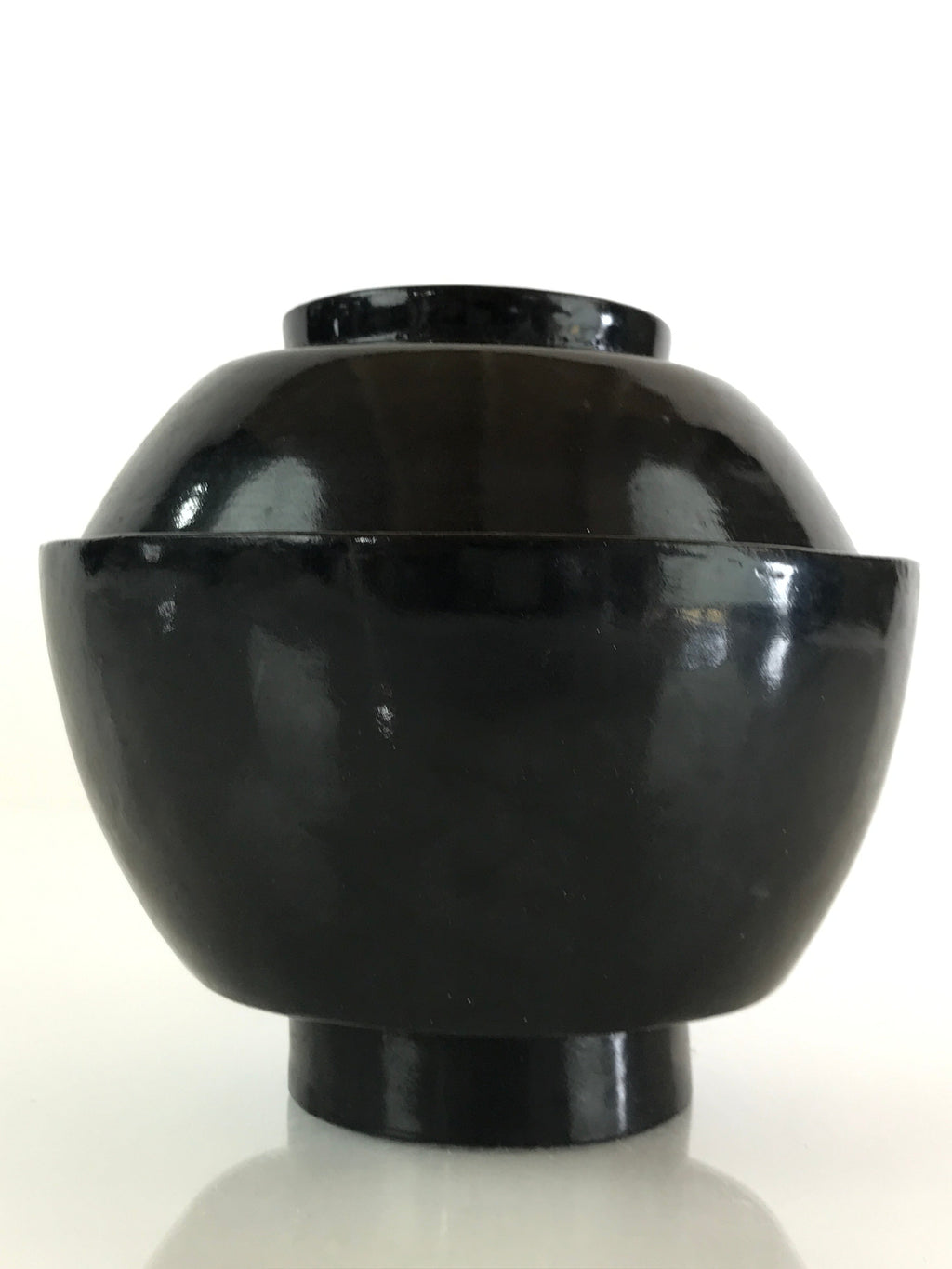 Japanese Lacquerware Lidded Bowl Vtg Urushi Black Owan Soup Rice LB42
